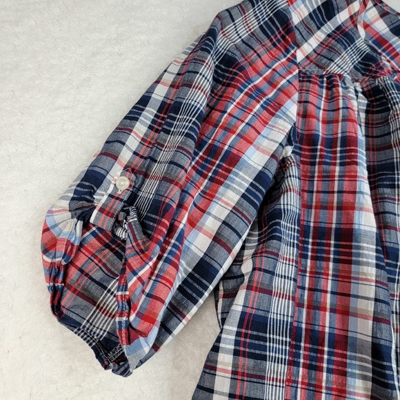 Catherines Top Womens 1X Red Blue 3/4 Sleeve Button Up Plaid Casual Basic Blouse - Picture 8 of 12